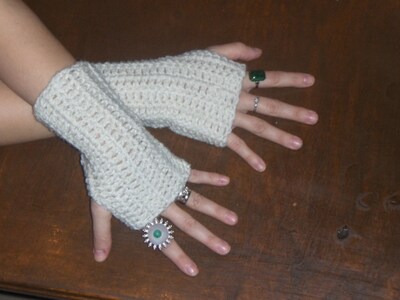 Ivory Dream Fingerless Gloves Crochet Arm Warmers. Boho Bridal Victorian gloves Handmade Crocheted Simple. Romantic women's arm warmers - image2